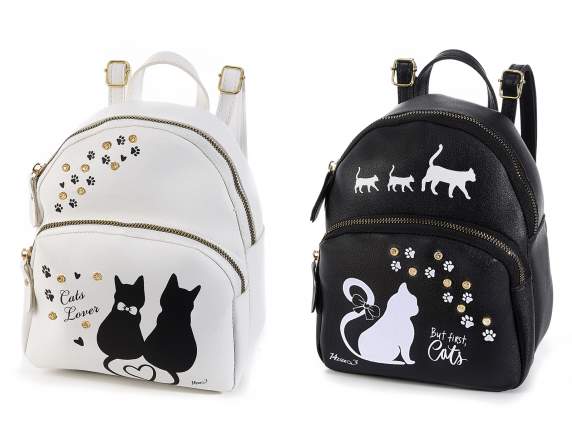 Faux leather backpack with Pretty Cat decorations